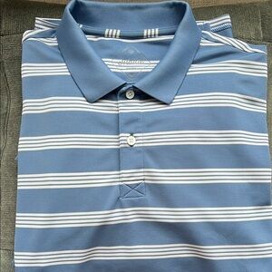 Bonobos Golf Light Blue and White Slim Fit Striped Polo Shirt